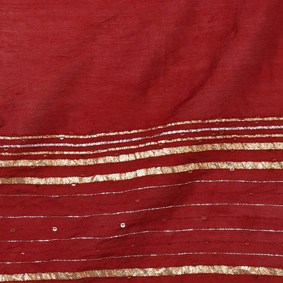 Red Cotton Blend Zari Embroidered Suit Set VKSKD1667