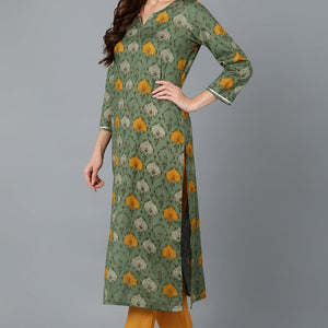 Green Rayon Blend Ethnic Motif Printed Straight Suit Set VKSKD1721