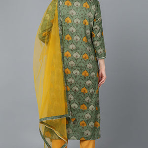 Green Rayon Blend Ethnic Motif Printed Straight Suit Set VKSKD1721