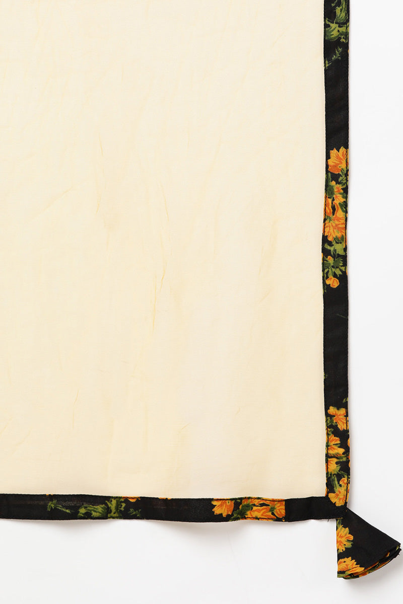 Black Rayon Blend Floral Straight Kurta Pant With Dupatta VKSKD1731