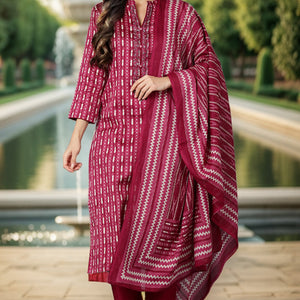 Rayon Blend Tyrian Maroon Straight Kurta Pant With Dupatta VKSKD1811