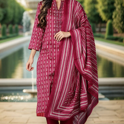 Rayon Blend Tyrian Maroon Straight Kurta Pant With Dupatta VKSKD1811