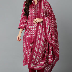 Rayon Blend Tyrian Maroon Straight Kurta Pant With Dupatta VKSKD1811