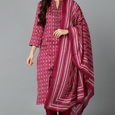 Rayon Blend Tyrian Maroon Straight Kurta Pant With Dupatta VKSKD1811