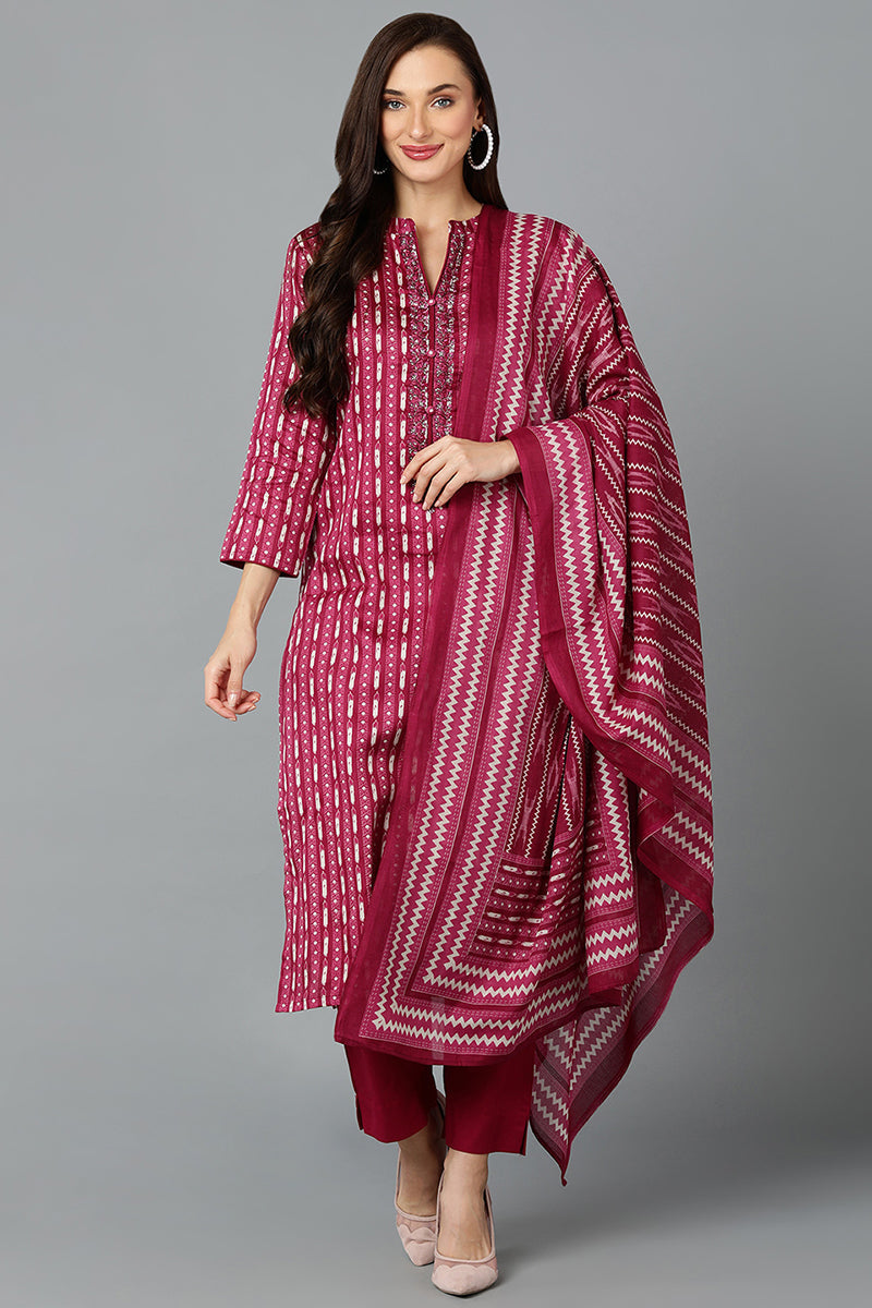 Rayon Blend Tyrian Maroon Straight Kurta Pant With Dupatta VKSKD1811