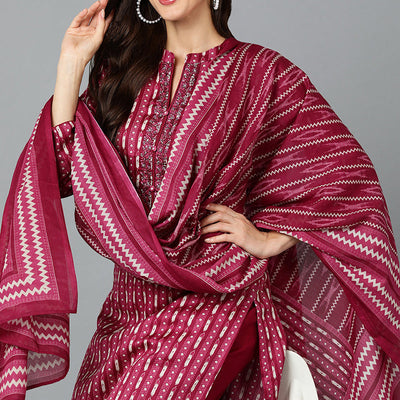 Rayon Blend Tyrian Maroon Straight Kurta Pant With Dupatta VKSKD1811
