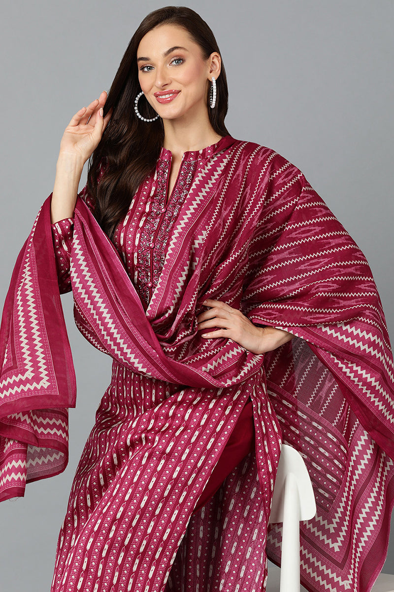Rayon Blend Tyrian Maroon Straight Kurta Pant With Dupatta VKSKD1811