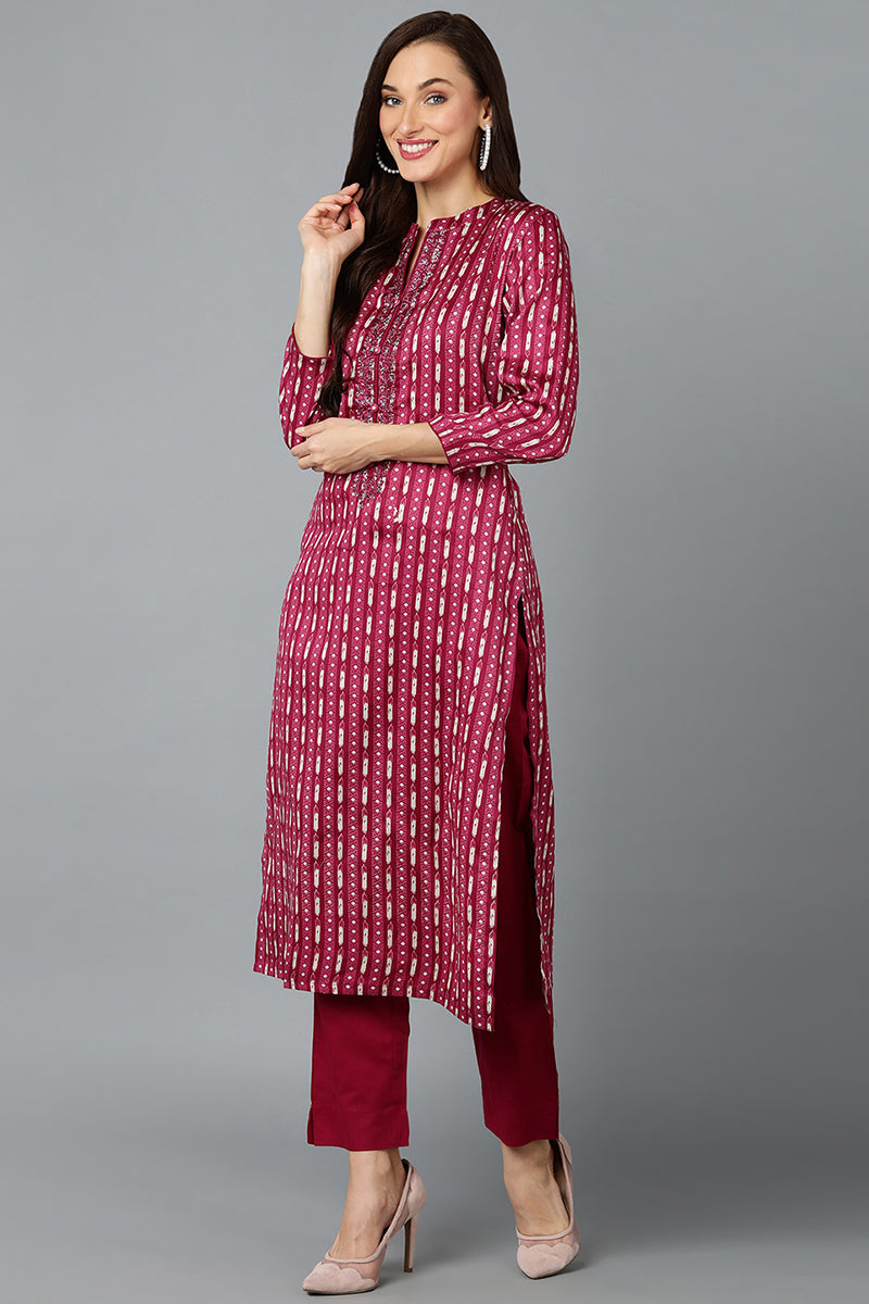 Rayon Blend Tyrian Maroon Straight Kurta Pant With Dupatta VKSKD1811