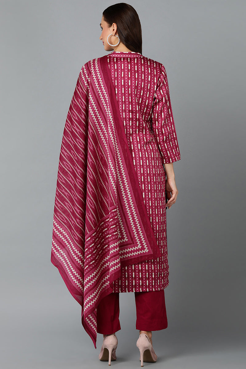 Rayon Blend Tyrian Maroon Straight Kurta Pant With Dupatta VKSKD1811