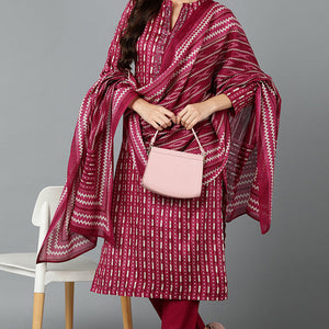 Rayon Blend Tyrian Maroon Straight Kurta Pant With Dupatta VKSKD1811