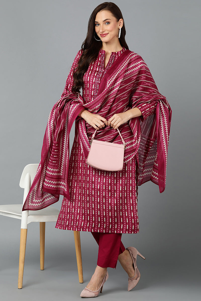 Rayon Blend Tyrian Maroon Straight Kurta Pant With Dupatta VKSKD1811