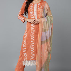 Orange Silk Blend Straight Suit Set VKSKD1837