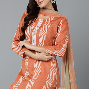 Orange Silk Blend Straight Suit Set VKSKD1837