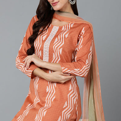 Orange Silk Blend Straight Suit Set VKSKD1837