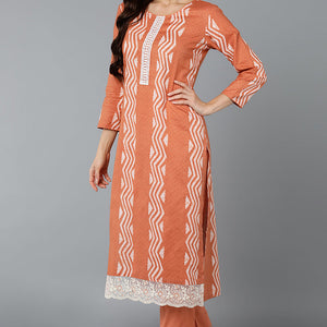 Orange Silk Blend Straight Suit Set VKSKD1837