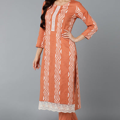 Orange Silk Blend Straight Suit Set VKSKD1837