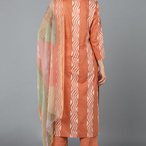 Orange Silk Blend Straight Suit Set VKSKD1837