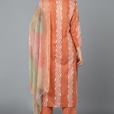 Orange Silk Blend Straight Suit Set VKSKD1837
