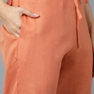 Orange Silk Blend Straight Suit Set VKSKD1837