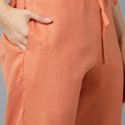 Orange Silk Blend Straight Suit Set VKSKD1837