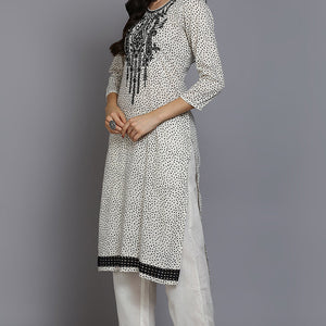 Off White Cotton Bandhani Straight Suit Set VKSKD1870