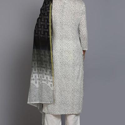 Off White Cotton Bandhani Straight Suit Set VKSKD1870