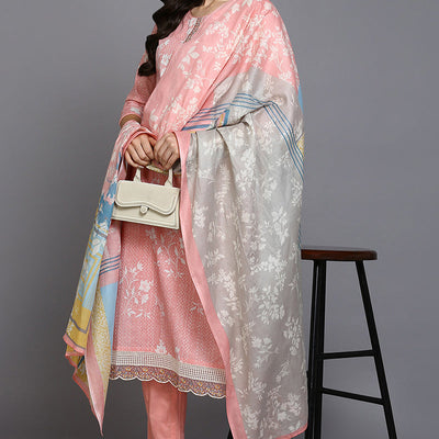 Peach Cotton Blend Ethnic Motifs Straight Suit Set VKSKD1879