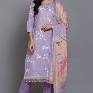 Lavender Cotton Floral Straight Suit Set VKSKD1881