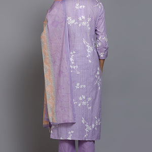 Lavender Cotton Floral Straight Suit Set VKSKD1881