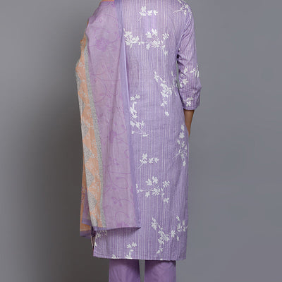 Lavender Cotton Floral Straight Suit Set VKSKD1881