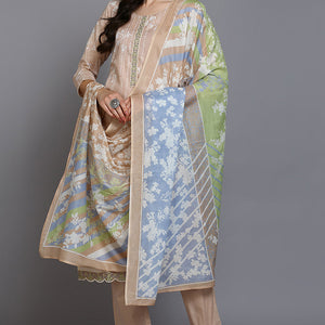 Nude Cotton Floral Straight Suit Set VKSKD1882