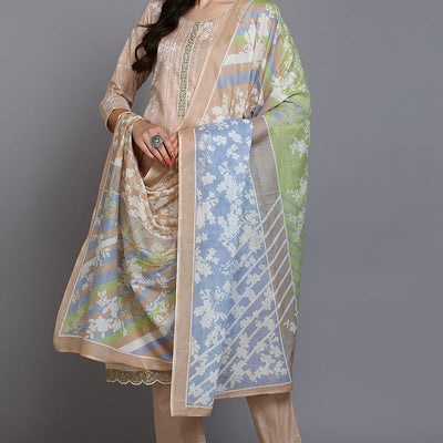 Nude Cotton Floral Straight Suit Set VKSKD1882