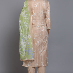 Nude Cotton Floral Straight Suit Set VKSKD1882