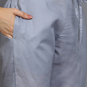 Grey Cotton Blend Floral Straight Suit Set VKSKD1884