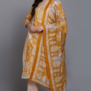 Cotton Taupe Printed Straight Kurta Pant With Dupatta VKSKD1920