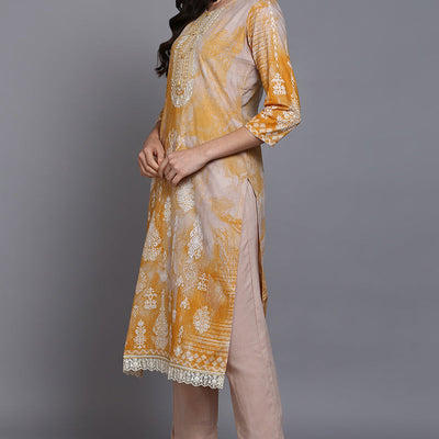 Cotton Taupe Printed Straight Kurta Pant With Dupatta VKSKD1920