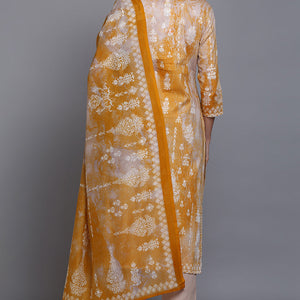 Cotton Taupe Printed Straight Kurta Pant With Dupatta VKSKD1920
