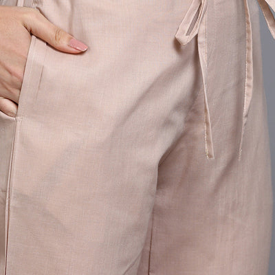 Cotton Taupe Printed Straight Kurta Pant With Dupatta VKSKD1920