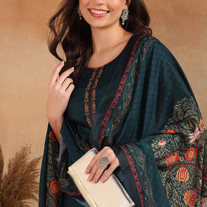 Silk Blend Green Embroidered Straight Kurta Pant With Dupatta VKSKD1933