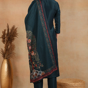 Silk Blend Green Embroidered Straight Kurta Pant With Dupatta VKSKD1933