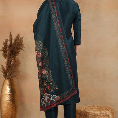 Silk Blend Green Embroidered Straight Kurta Pant With Dupatta VKSKD1933