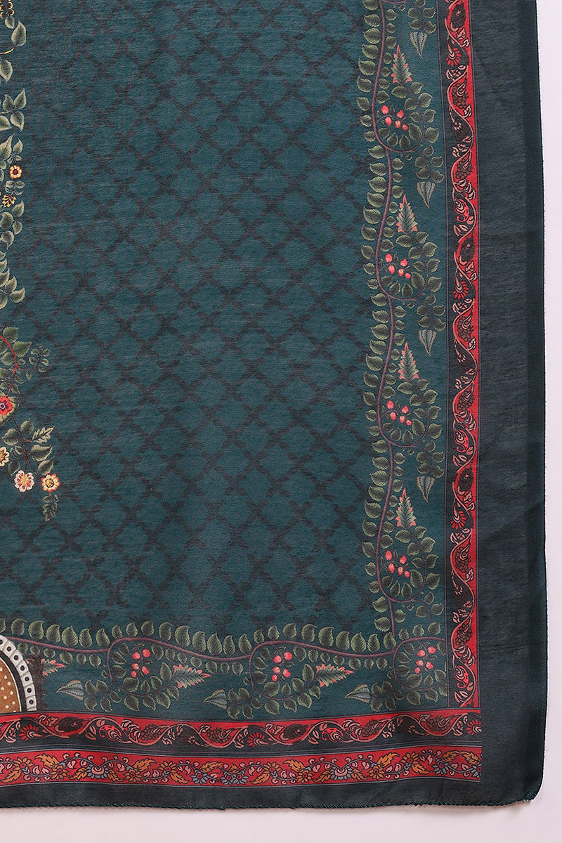 Silk Blend Green Embroidered Straight Kurta Pant With Dupatta VKSKD1933