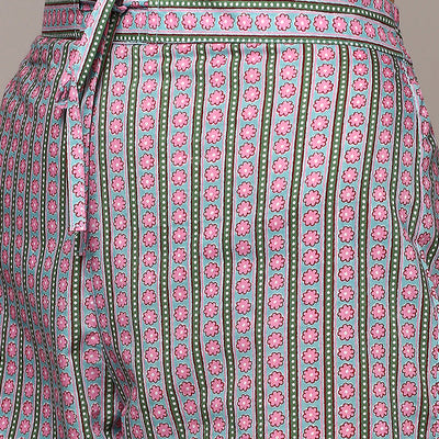 Blue Pure Cotton Printed Flared Suit Set VKSKD1968