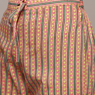 Pink Pure Cotton Printed Flared Suit Set VKSKD1973