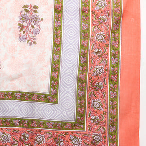 Peach Pure Cotton Printed Flared Suit Set VKSKD1974