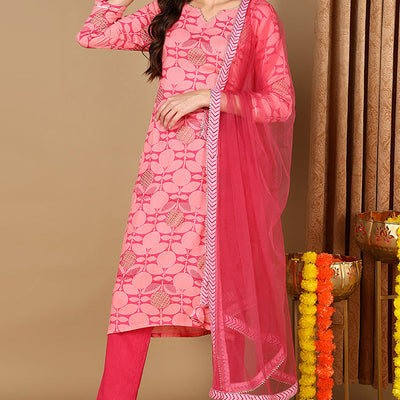 Pink Viscose Rayon Geometric Printed Straight Suit Set VKSKD1990