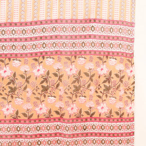 Plus Size Peach Pure Cotton Floral Printed Straight Suit Set VKSKD2007