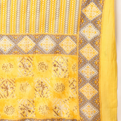 Yellow Pure Cotton Geometric Printed Yoke Design Suit Set VKSKD2012