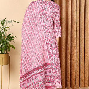 Pink Pure Cotton Floral Printed Yoke Design Suit Set VKSKD2017