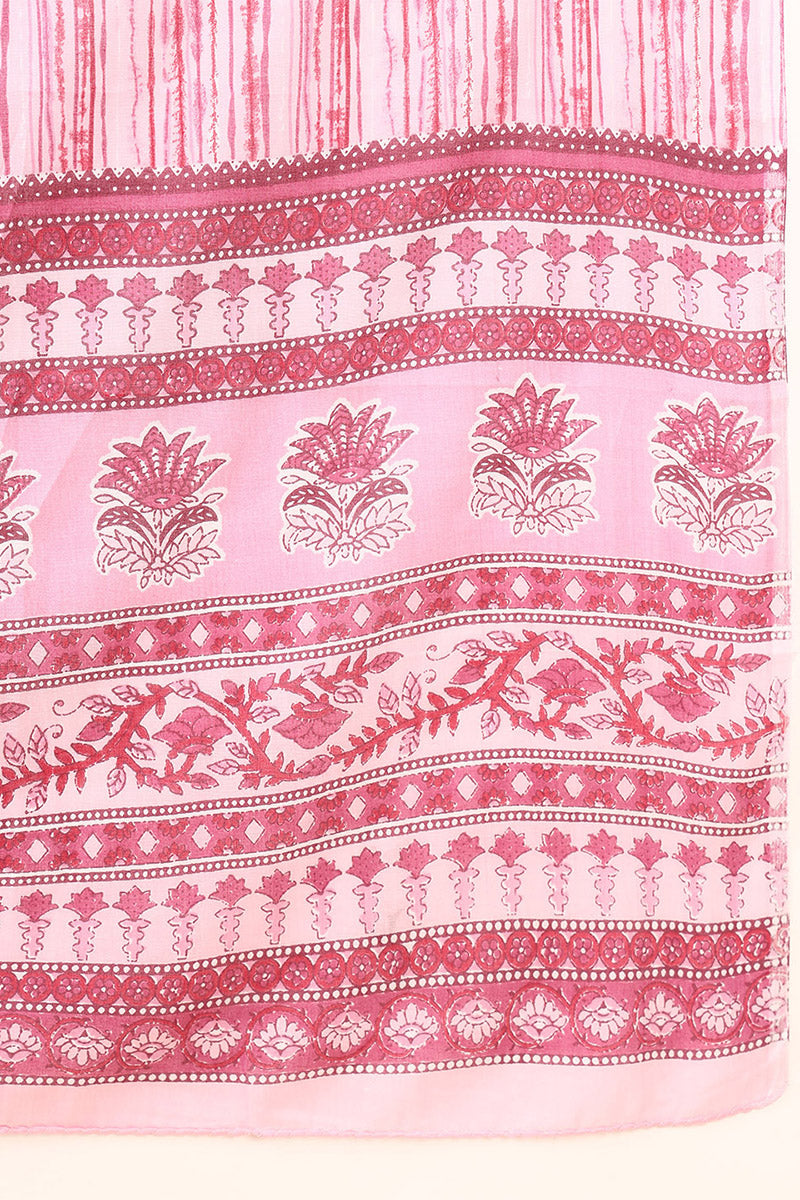 Pink Pure Cotton Floral Printed Yoke Design Suit Set VKSKD2017